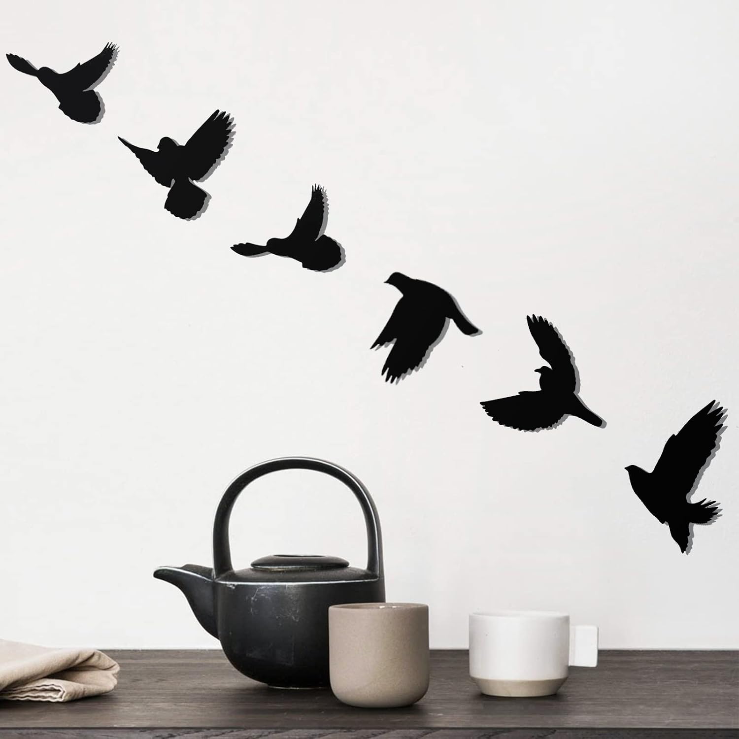 LZAOA set of six black metal birds wall decor